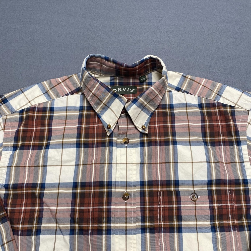 Orvis Shirt Mens Extra Large Multicolor Plaid Button Down Long Sleeve Cotton‎
